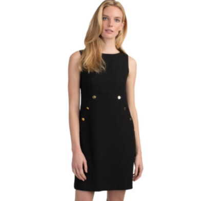 NWT Trina Turk Women's Heart Felt Lined Black Dress with Gold