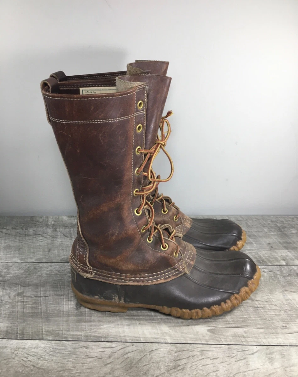 Vtg LL Bean Mens Burgundy Leather Moc Toe Boots Lace Up -Italy  Sz 11 L.L. Bean Vintage 90s Felt Lined Maine Hunting Boots Shoe  main image 4
