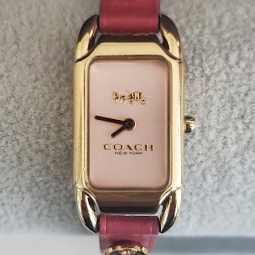 Coach Cadie Women's Watch Berry Leather Strap with Gold Tone Flowers Crystals