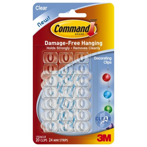 Command DECORATING CLIPS 20Pieces Damage-Free, Holds Strongly CLEAR *USA Brand - Picture 1 of 4