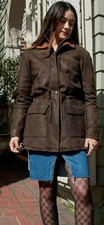Italian Distressed 3/4 Length Leather Jacket With Contrasting Collar