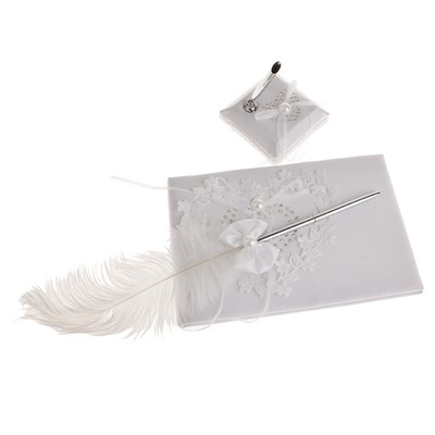White Sash Wedding Guest Book and Pen Set with Bowknot Reception Signatures White Sash Wedding Guest Book and Pen Set with Bowknot Reception Signatures