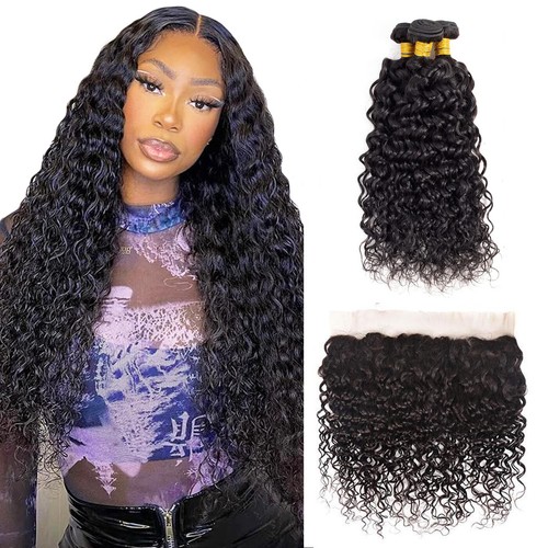 Water Wave Human Hair Bundles with13X4 Lace Frontal Virgin Remy Hair Extension