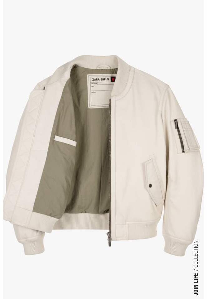 Zara Limited Edition SRPLS Natural White Leather Bomber Jacket Size M image 3