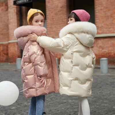 Girl Winter Down Jacket Faux Fur Waterproof Hooded 5-16 Years Teenage Girl Parka