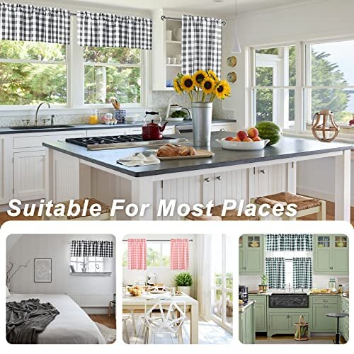 3 Piece Semi Sheer Kitchen Curtains - Light 52"x18" 1P|26"x36" 2P Black - Picture 2 of 7