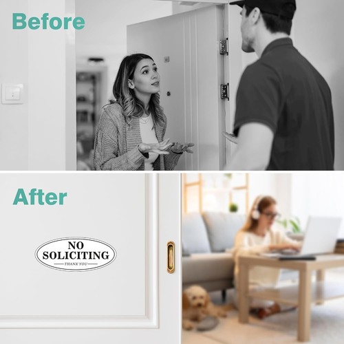 Self-Adhesive 7" x 3" Oval No Soliciting Metal Signs - 2 Pack for Home & Office - Picture 10 of 11