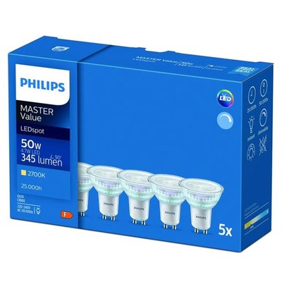 5er Pack Philips GU10 MASTER LED Strahler Value 4,7W wie 50W warmweiß 2700K 36°