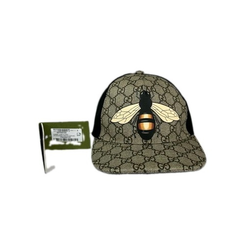 Gucci GG Supreme Men's Canvas Beige and Black Bee Print Hat Trucker Cap