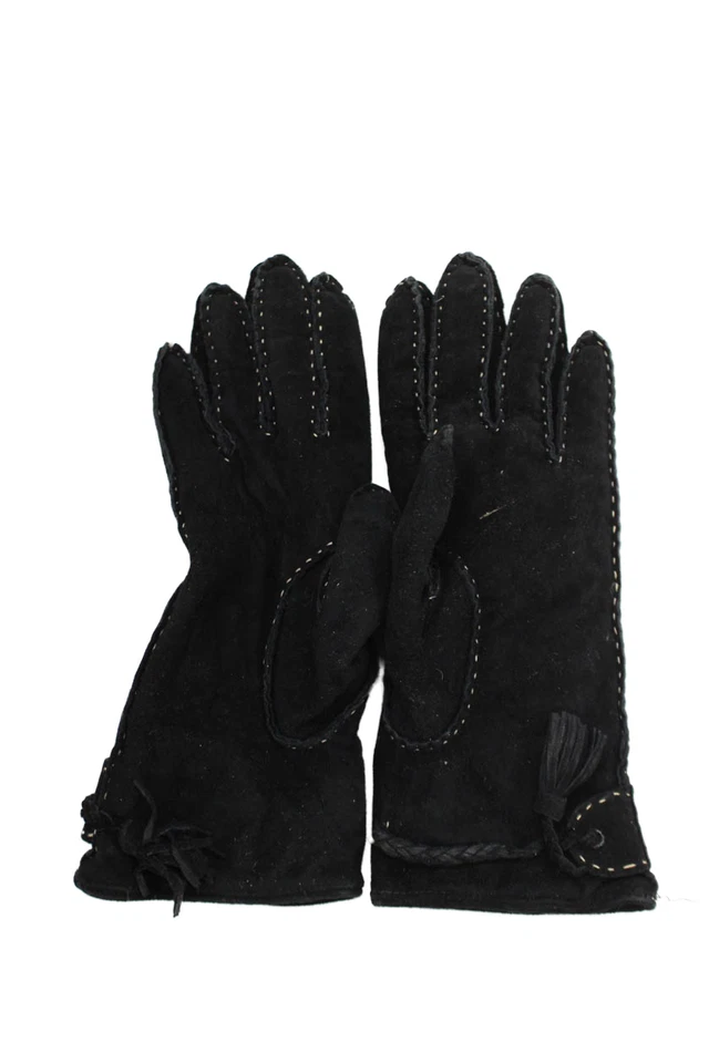 Guantes Barneys New York para mujer de gamuza con detalle de costuras borlas negros talla 6,5 Foto 2 de 4
