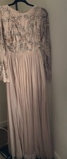 Embellished Beige Formal Dress Long Sleeve Floral Beading