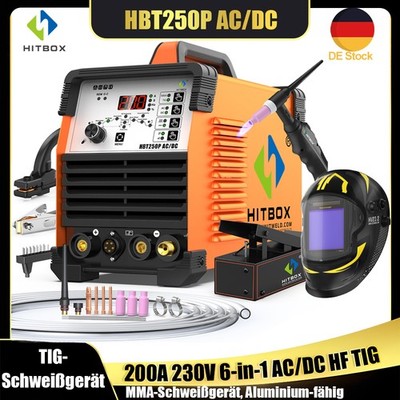 HITBOX 200A AC/DC TIG Schweißmaschine Digital 240V Aluminium TIG ARC & Fußpedal