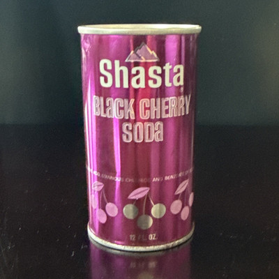 Shasta Black Cherry 12 fl oz Soda Can Pull Tab Purple White Silver