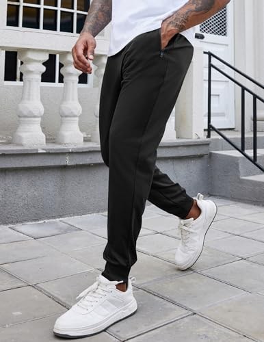 Men's Joggers Drawstring Jogger Sweatpants with Zipper Pockets Large Black