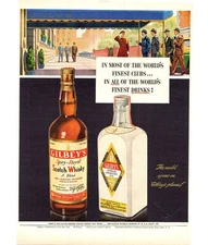1950 Gilbey's Liqour Scotch and Gin Vintage Print Ad Men's Club Bar 50s Wall Art