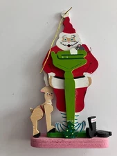 1983 Emgee Schmid Wooden Santa on Scale With Reindeer Ornament