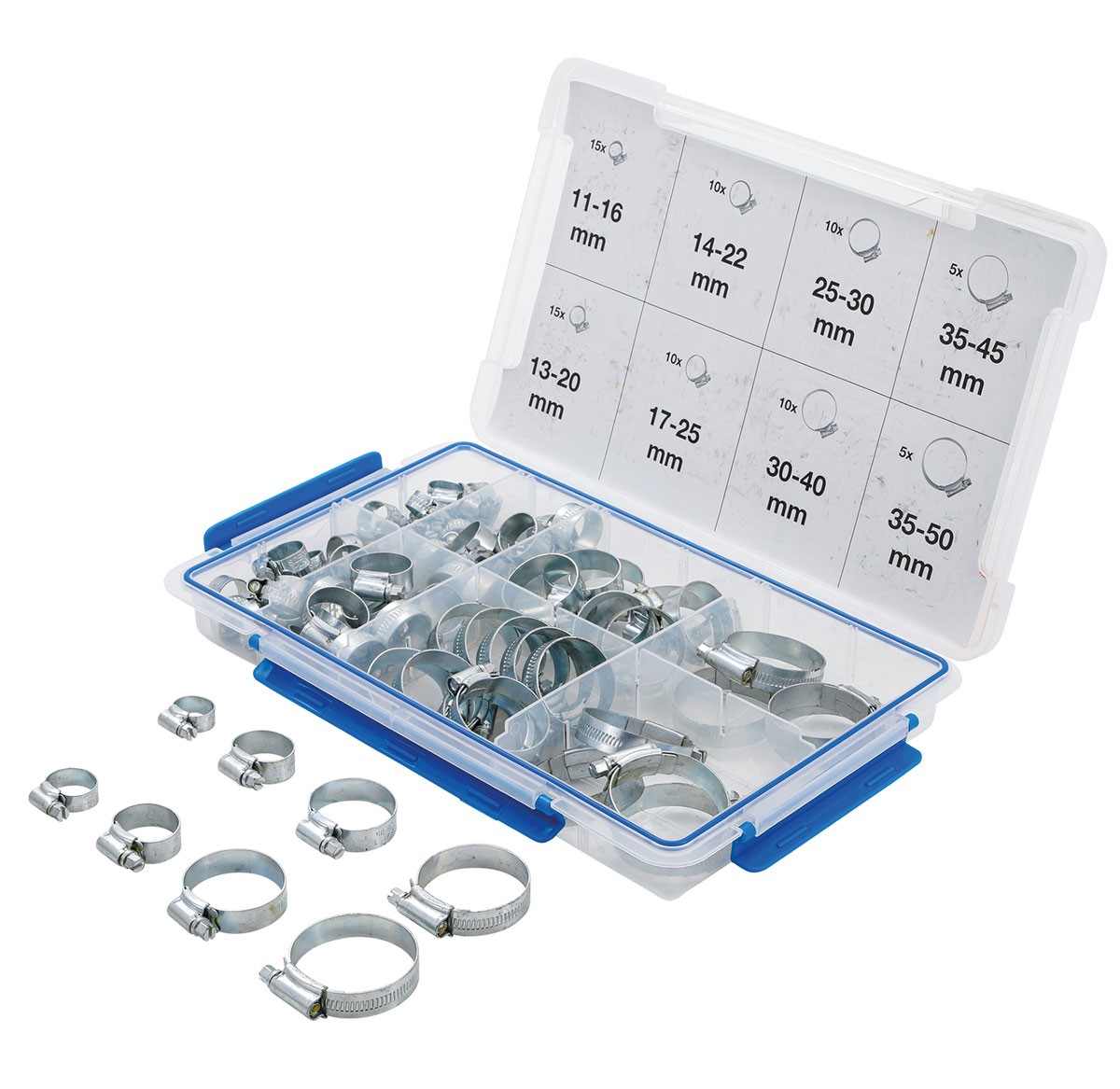 Assortiment BGS Technic de 80 colliers de durite en acier pour serrage étanche