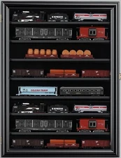 Train Display Case HO Scale Black Wall Cabinet Railroad Locomotive Wood Frame