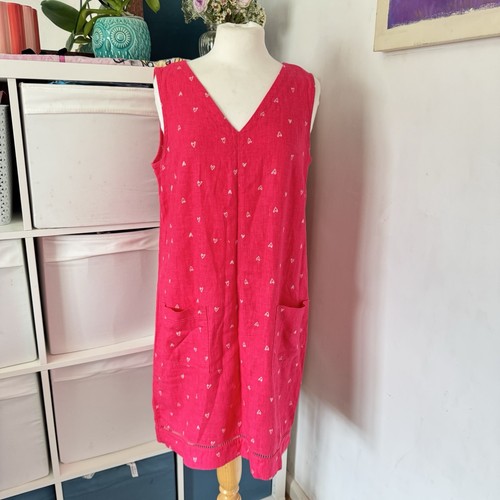 Next UK 12 Pink Linen Summer Shift Dress Hearts Sleeveless Pockets Holiday