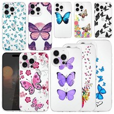 Crystal Phone Case Butterfly Printed Cover For iPhone 17 16e 13 14 15 Pro Max 12