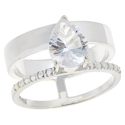 Herkimer Mines Sterling Silver Double Pear-cut Solitaire Ring, Size 8