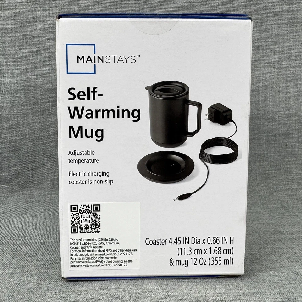 Taza de café Mainstays Warming 12 oz. Acero inoxidable con calentador de tazas y tapa NUEVO Foto 2 de 4