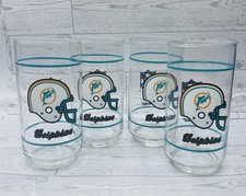 Set Of 4 Miami Dolphins 1980's Mobil NFL Drinking Glasses Vintage Barware