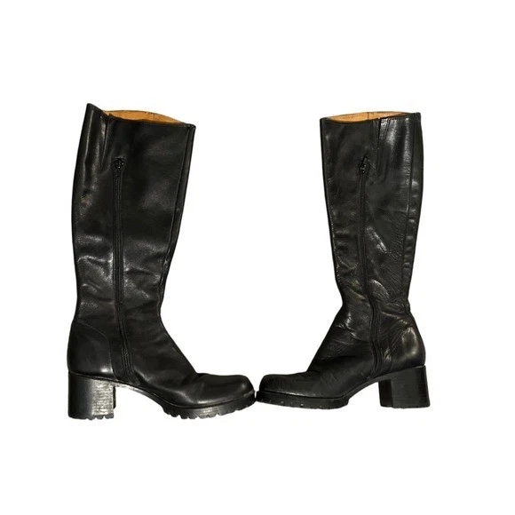 Botas Guess de cuero negras altas hasta la rodilla punta cuadrada tacón grueso talla 8 Foto 2 de 4