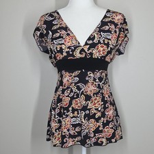 Vtg Y2K 17 Fashion Floral Paisley Babydoll Top L Fairy Grunge Festival Boho