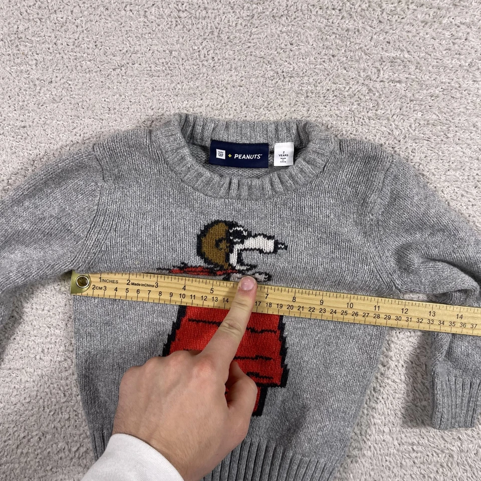 Baby Gap Peanuts Snoopy Sweater Size 2 Years Gray Red Barron Holiday Cotton - Image 4 of 4