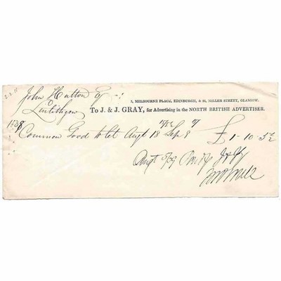 1838 Billhead, an J&J Gray North British Advertiser, EDINBURGH