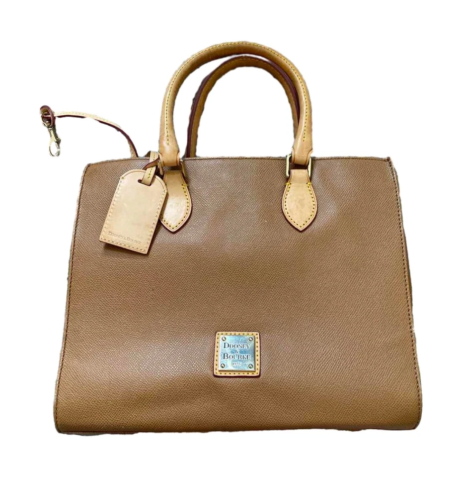 De Colección Dooney & Bourke Bolso de Mano Cartera SaddleTan Janine Cartera Cuero Guijarro 12x9x6 Foto 2 de 4