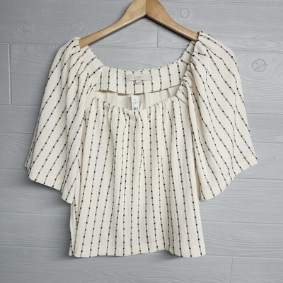 Loft Striped Flutter Sleeve Flowy Top Womens Size Large NWT