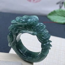 Certified Natural Burma Grade A Jade jadeite Hand Carved Dragon Lucky Ring