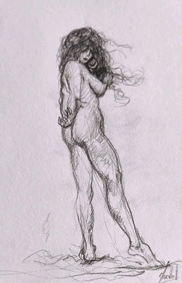 ORIGINAL Marval FRAU Akt FRAU Anatomie SKIZZE KUNST ZEICHNUNG TELEFON STUDIE NIEDLICH