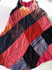 Patchwork Abstract Bohemian Peasant Boho Womens Umbrella Sun Dress OS/L Upcycled