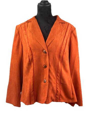 R.Q.T. L/S Pintuck Ribbon Microsuede Blazer Jacket Dark Orange - Women's Size 1X