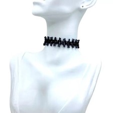 Choker Necklace Dainty Beadwork 13.5 in Glass Seed Beads Victorian Gothic Style