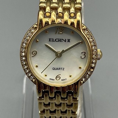 Elgin II Womens Watch 21mm MOP Gold Tone Crystals Bracelet New