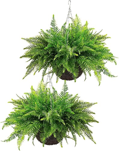 Fake Fern Outdoor Artificial Plants-2-Pack Artificial Outdoor Hanging Fern Fa...