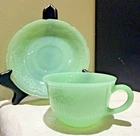 Vintage Fire King Alice Pattern, Jadeite Cup And Saucer set EUC Jadite NICE