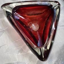 Murano 60er KUNSTGLAS ROLLRAND SCHALE/ASCHENBECHER 2 TON KLAR & WEINROT 8 Zoll Sehr guter Zustand