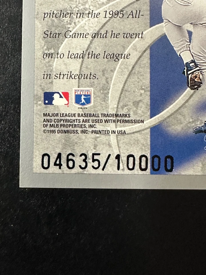 Карта новичка 1995 Donruss Elite Series Hideo Nomo No62 пронумерованная 04635/10 000 - Изображение 3 из 3