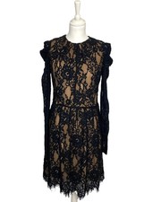 Michael by Michael Kors Black Floral Lace Puff Long Sleeve Party Dress Size 8