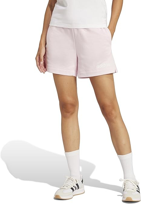 Adidas CLEAR PINK/WHITE Women's Essentials Linear French Terry Shorts, US Medium