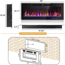 Bossin Electric Fireplace Recessed and Wall Mounted,750/1500W Fireplace Heater