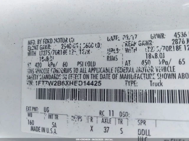 Passenger Fender Front Fits 17-19 FORD F250SD PICKUP 969146 Foto 3 de 4