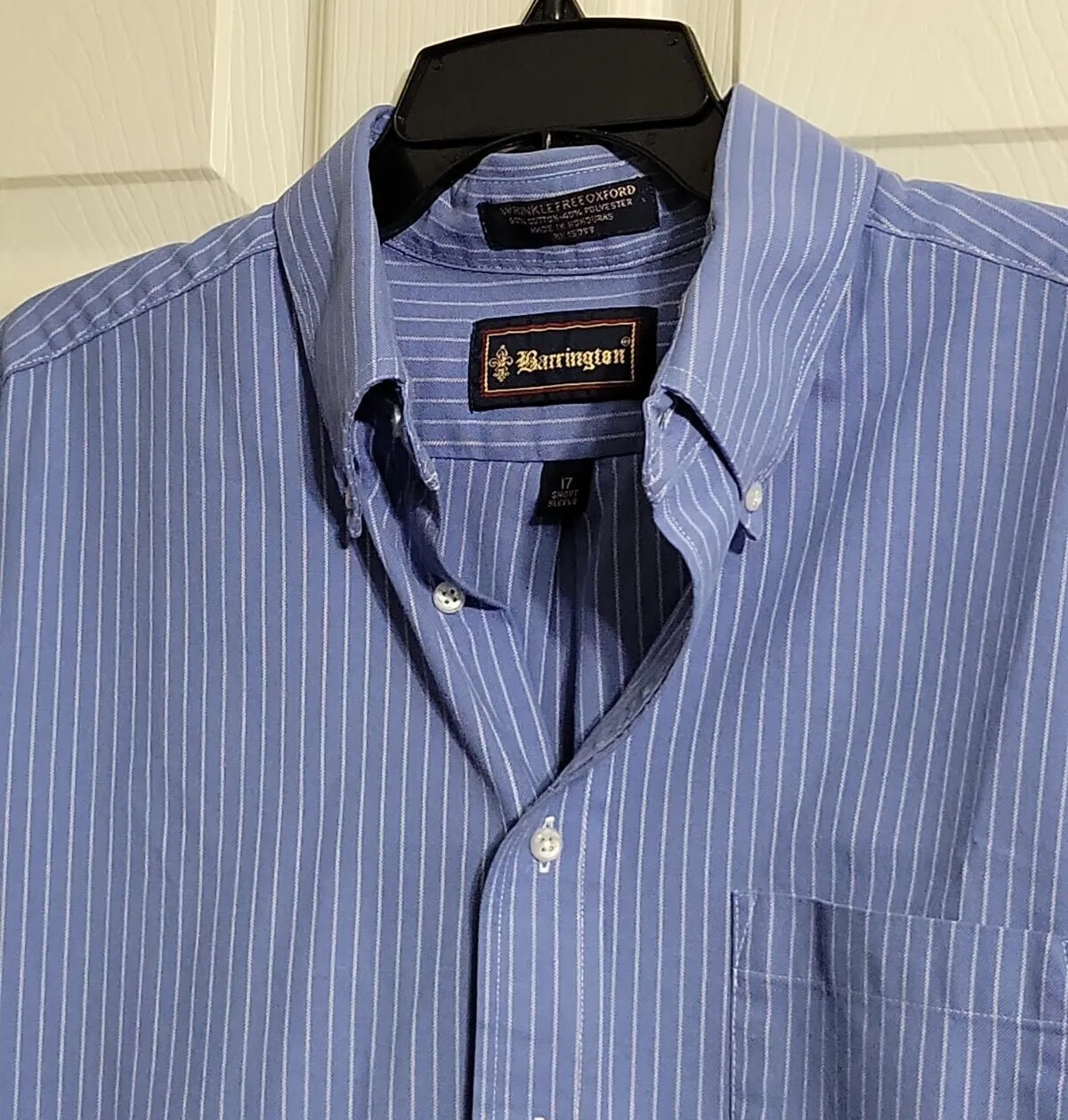 Vtg Barrington Men's Wrinkle Free Oxford Short Sleeve Shirt Blue