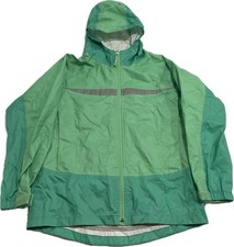 L.L. Bean Large 14-16 Green Rain Jacket Hooded Youth Reflective Back Pocket