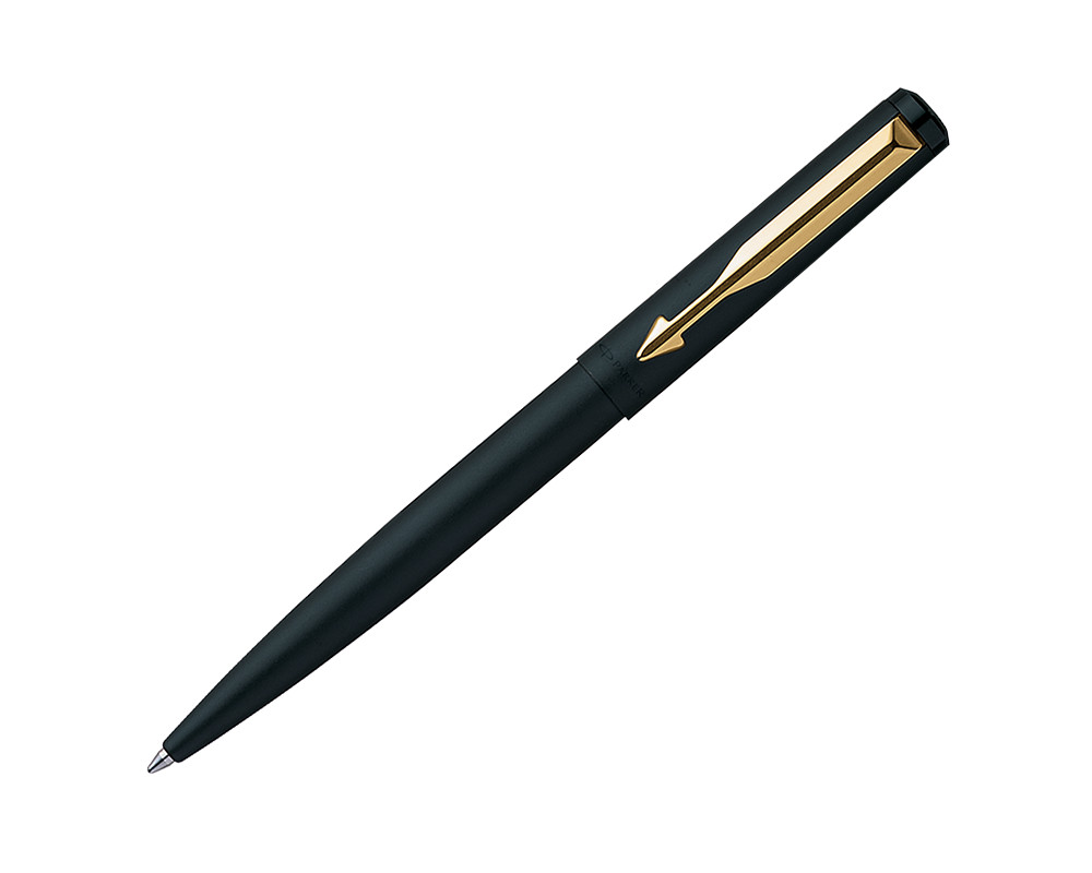 Parker Vector Matte Black GT Gold Trim Ball Point Pen, Fine Tip, Blue Ink, 0.8mm
